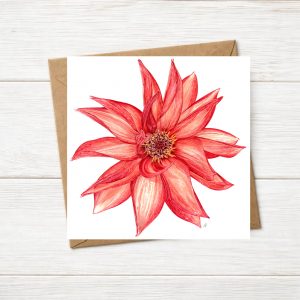 A greetings card of an original watercolour painting of a Dahlia