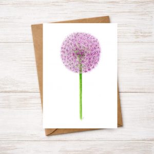 A greetings card of an original watercolour painting of an Allium