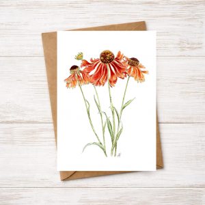 A greetings card of an original watercolour painting of Helenium